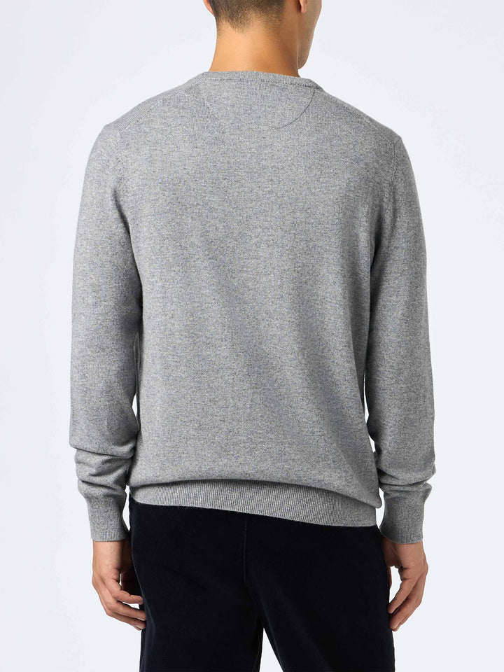 Man mélange grey blended cashmere crewneck sweater Regent - MC2 Saint Barth