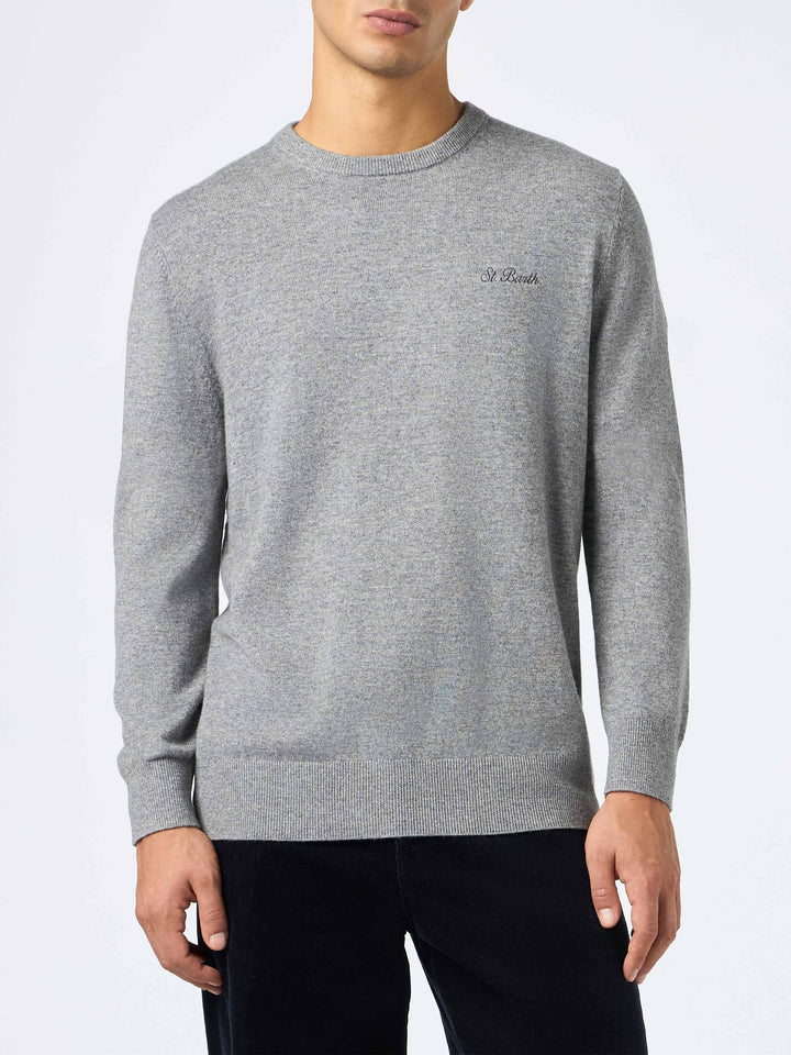 Man mélange grey blended cashmere crewneck sweater Regent - MC2 Saint Barth