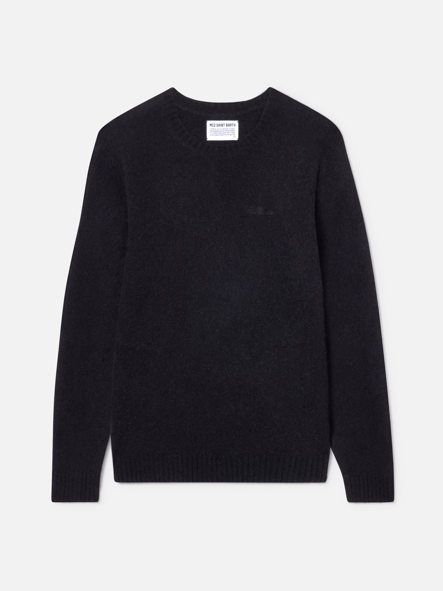 Suéter de cuello redondo Regent en negro STRETCH ALPACA 