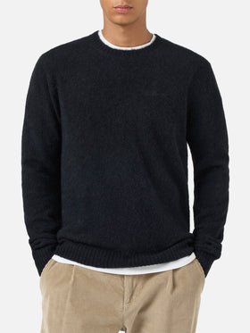 Pull col rond Regent noir en STRETCH ALPACA 