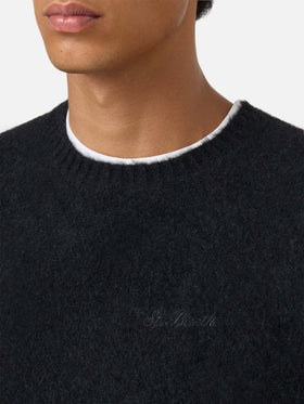 Pull col rond Regent noir en STRETCH ALPACA 