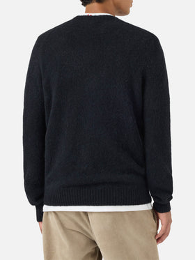 Pull col rond Regent noir en STRETCH ALPACA 