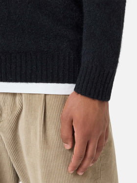 Pull col rond Regent noir en STRETCH ALPACA 