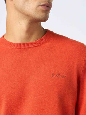 Man orange cashmere blend crewneck sweater Regent - MC2 Saint Barth