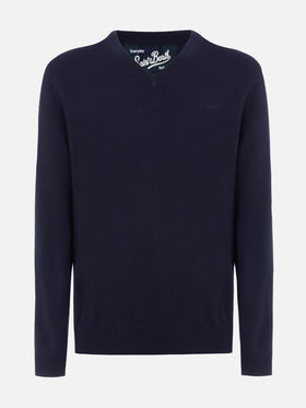 Maglione da uomo blu navy con scollo a V in misto cashmere Regent