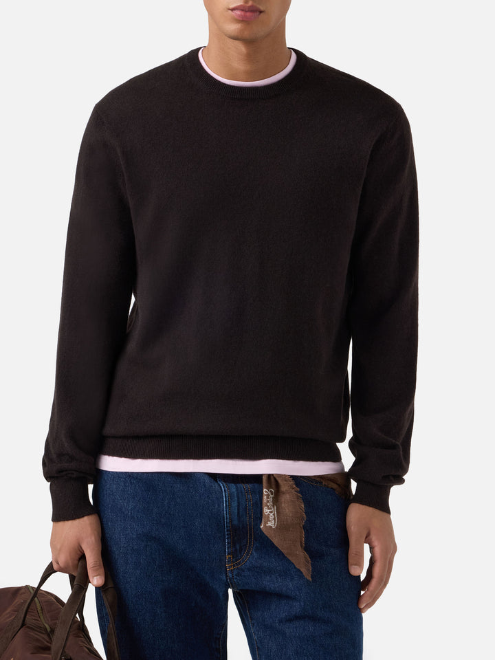 Maglia girocollo Regent marrone in cashmere