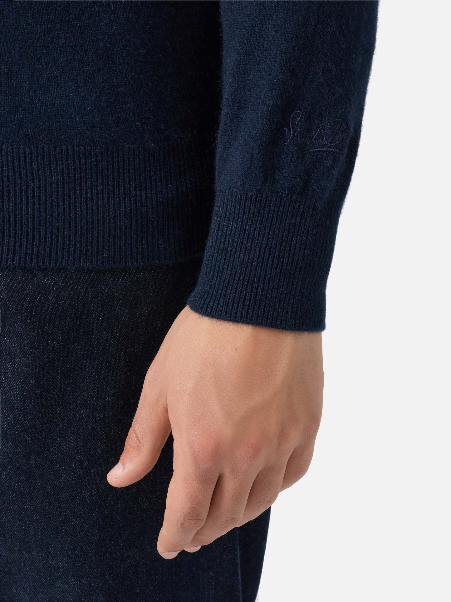 Regent crewneck sweater in 100% navy blue CASHMERE