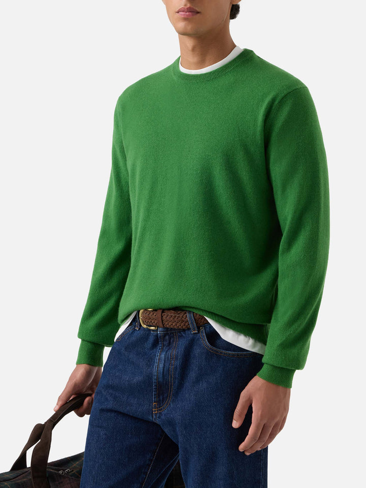Maglia girocollo Regent verde in cashmere