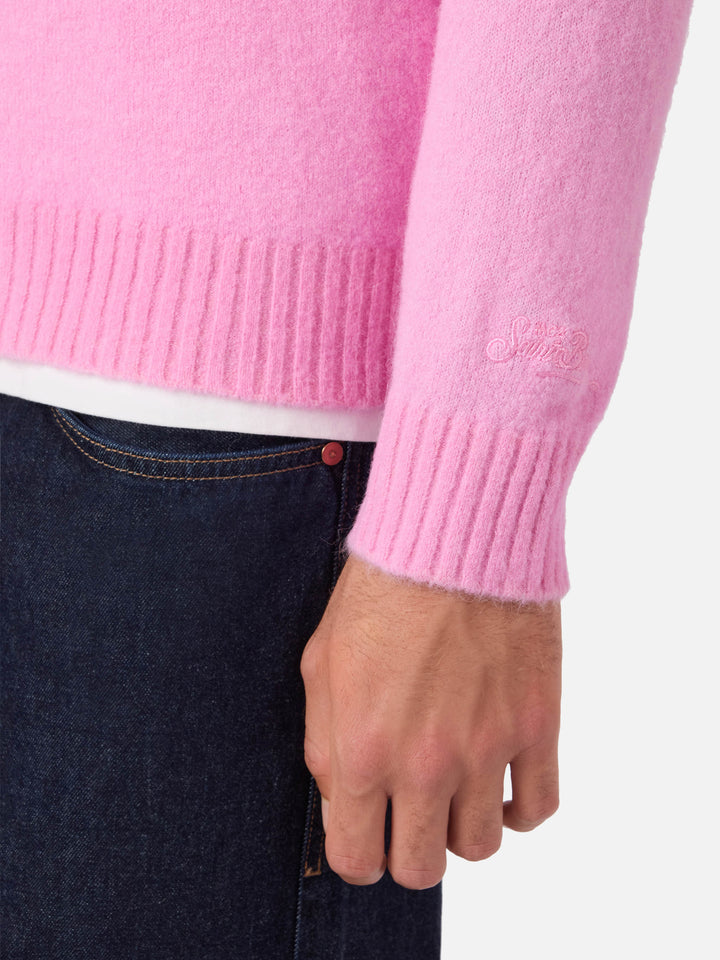 Pull Regent rose en alpaga stretch avec broderie logo 