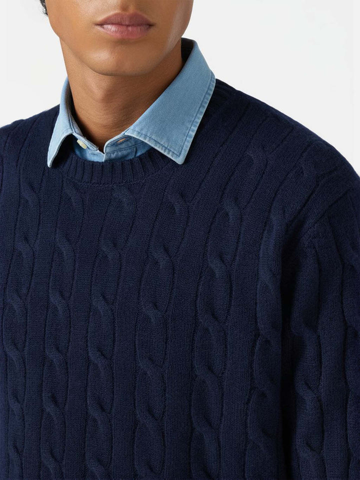 Regent pure-wool cable-knit sweater in navy