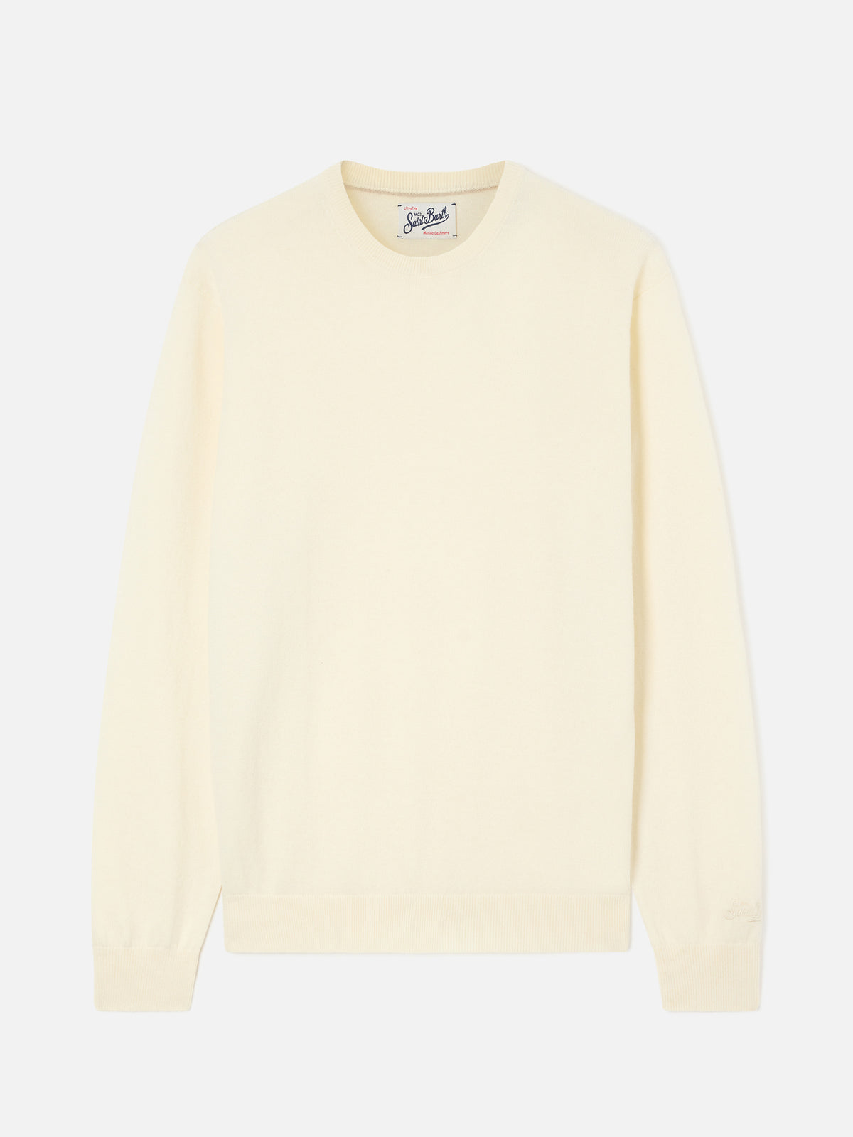 Pull col rond Regent Off white en mélange de laine mérinos et cachemire 