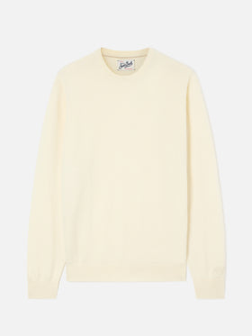 Pull col rond Regent Off white en mélange de laine mérinos et cachemire 
