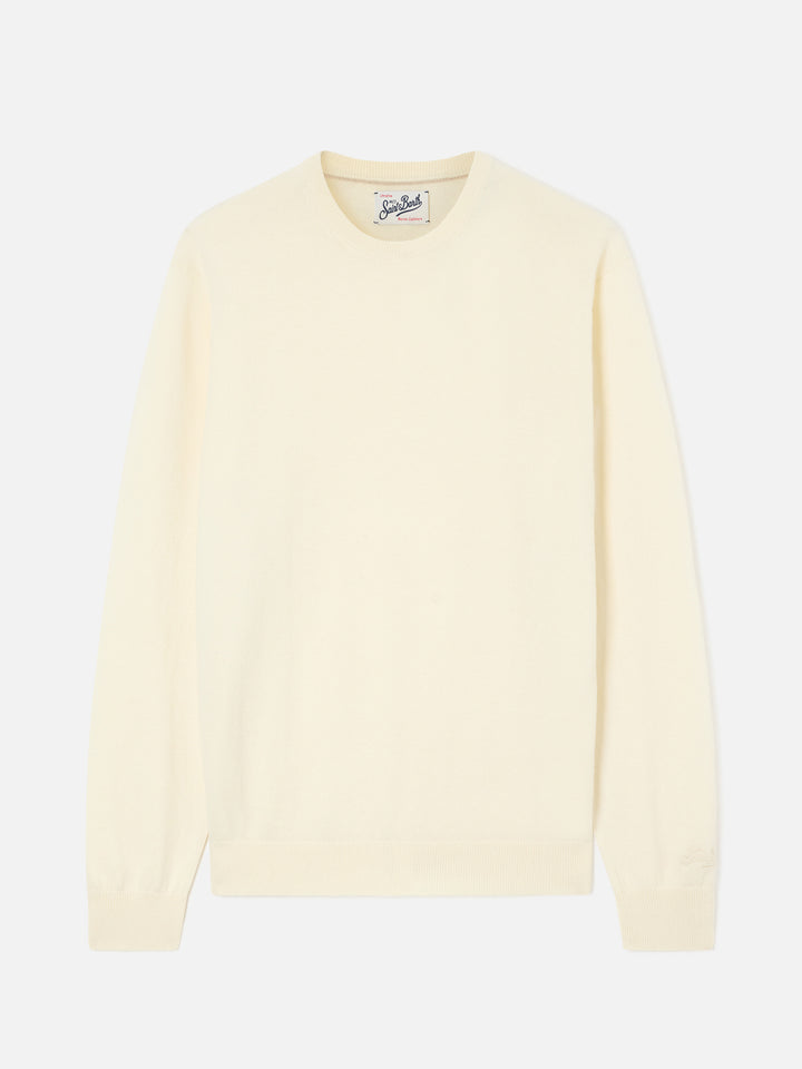 Maglia girocollo Regent bianco panna in misto lana merino e cashmere