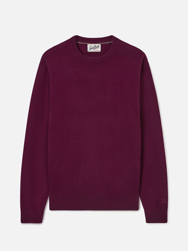 Jersey de cuello redondo Burgundy Regent en mezcla de lana merino y cachemira 