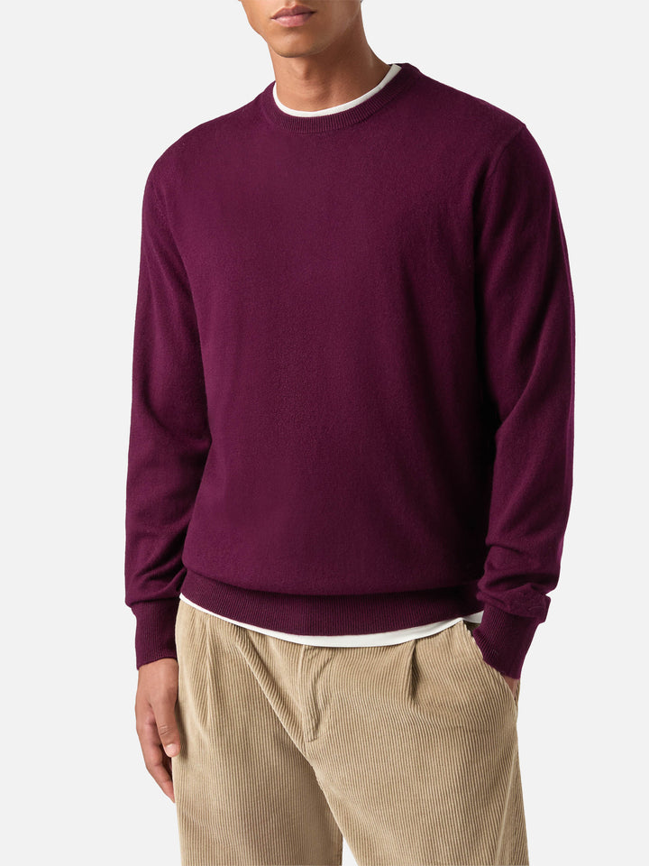 Maglia girocollo Regent bordeaux in misto lana merino e cashmere