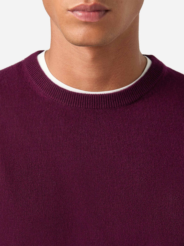 Maglia girocollo Regent bordeaux in misto lana merino e cashmere