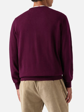 Jersey de cuello redondo Burgundy Regent en mezcla de lana merino y cachemira 