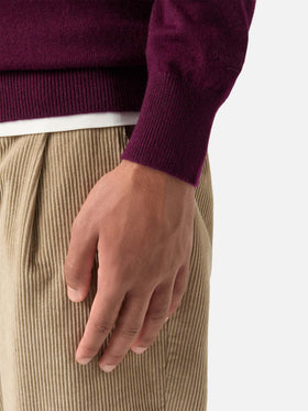 Jersey de cuello redondo Burgundy Regent en mezcla de lana merino y cachemira 