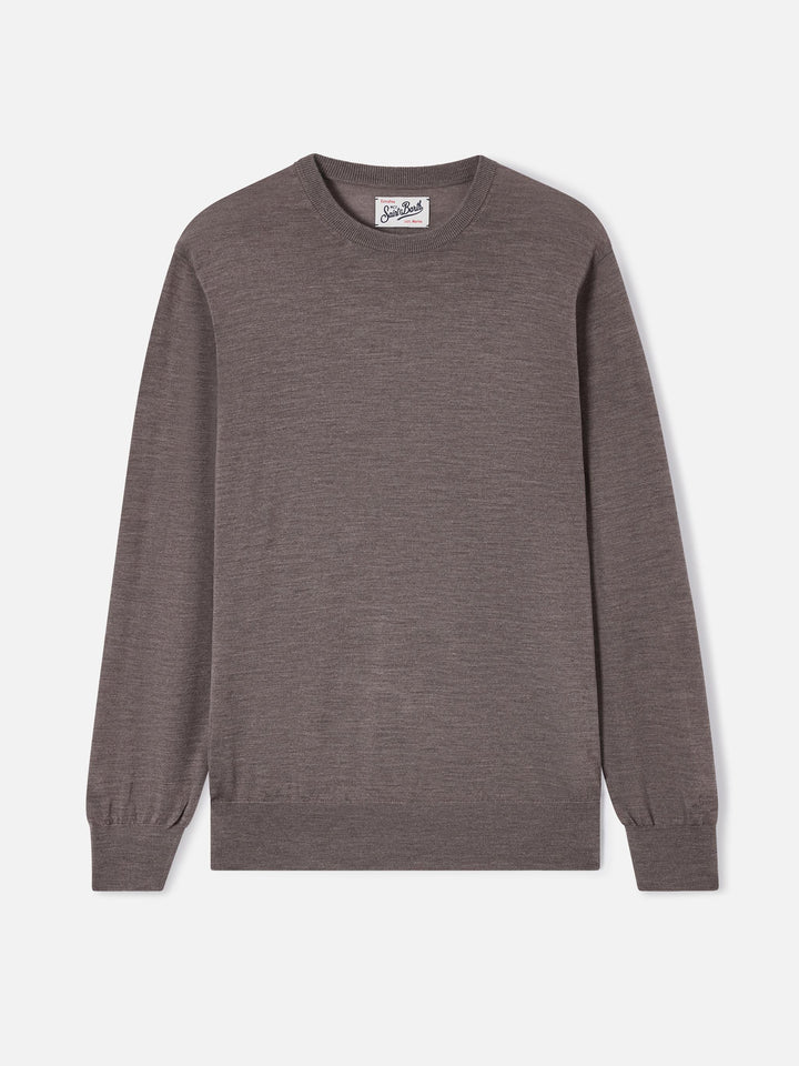 Maglia girocollo Regent beige in lana merino