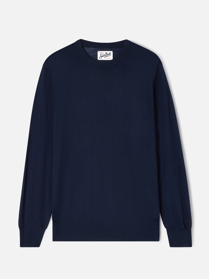 Maglia girocollo Regent blu navy in lana merino