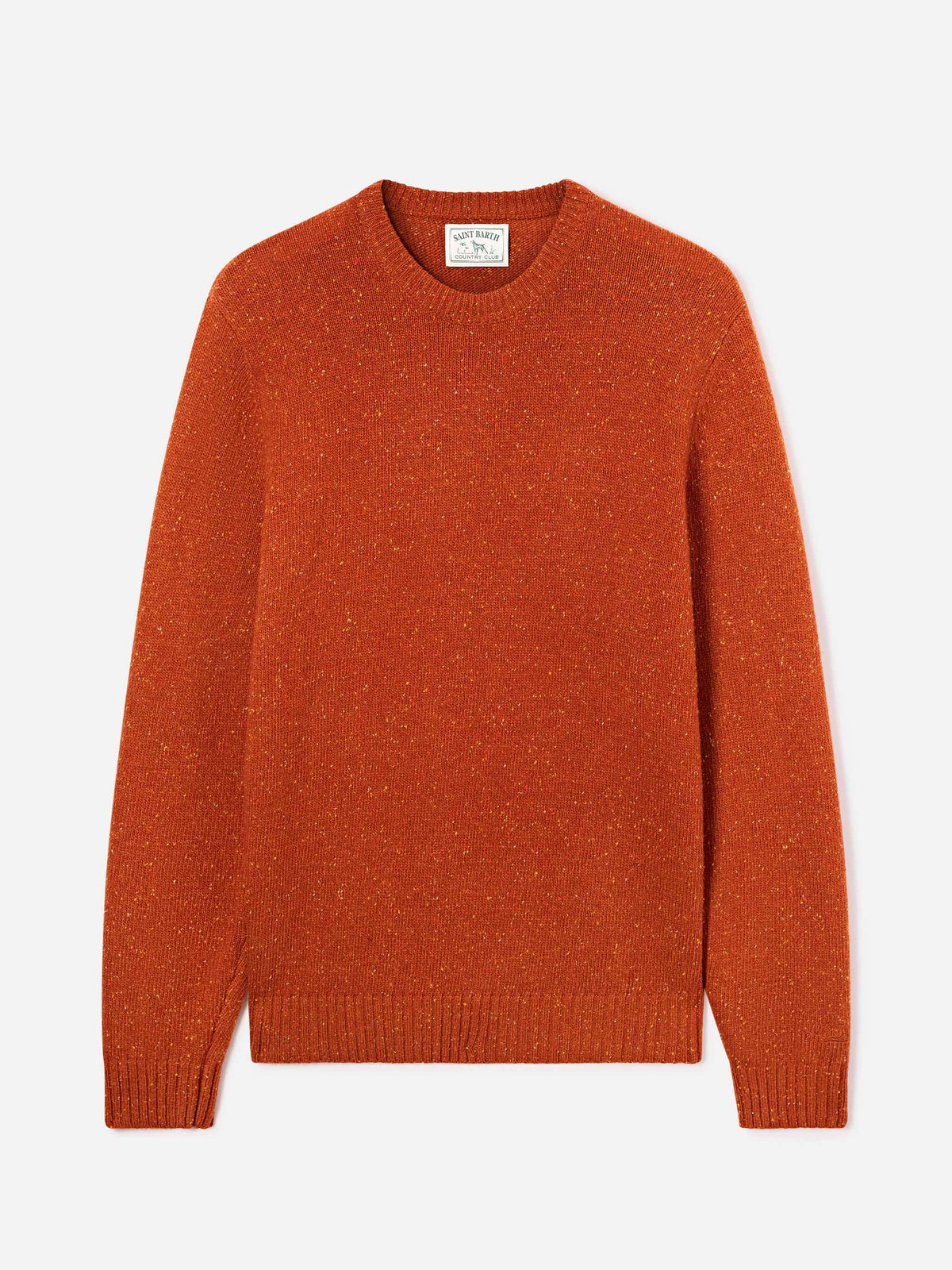 Orange Regent wool blend Donegal knit crewneck