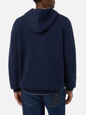 Navy blue Ridge wool hooded knit with SB Legacy monogram
