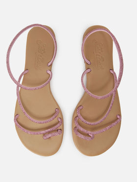 Ring sandals with pink rhinestones