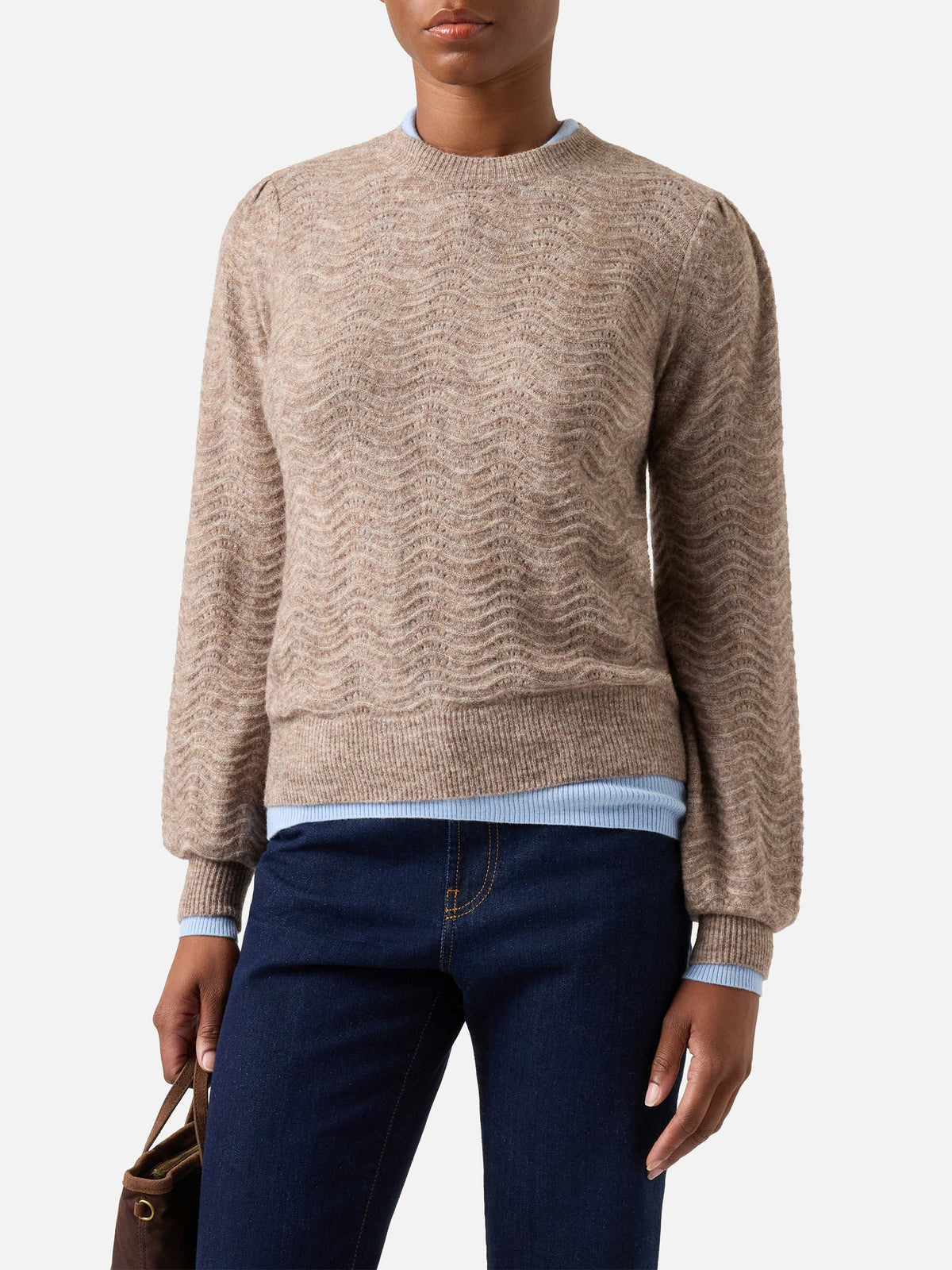 Jersey de cuello redondo Nut Marienne en suave mezcla de lana de alpaca con punto ondulado 