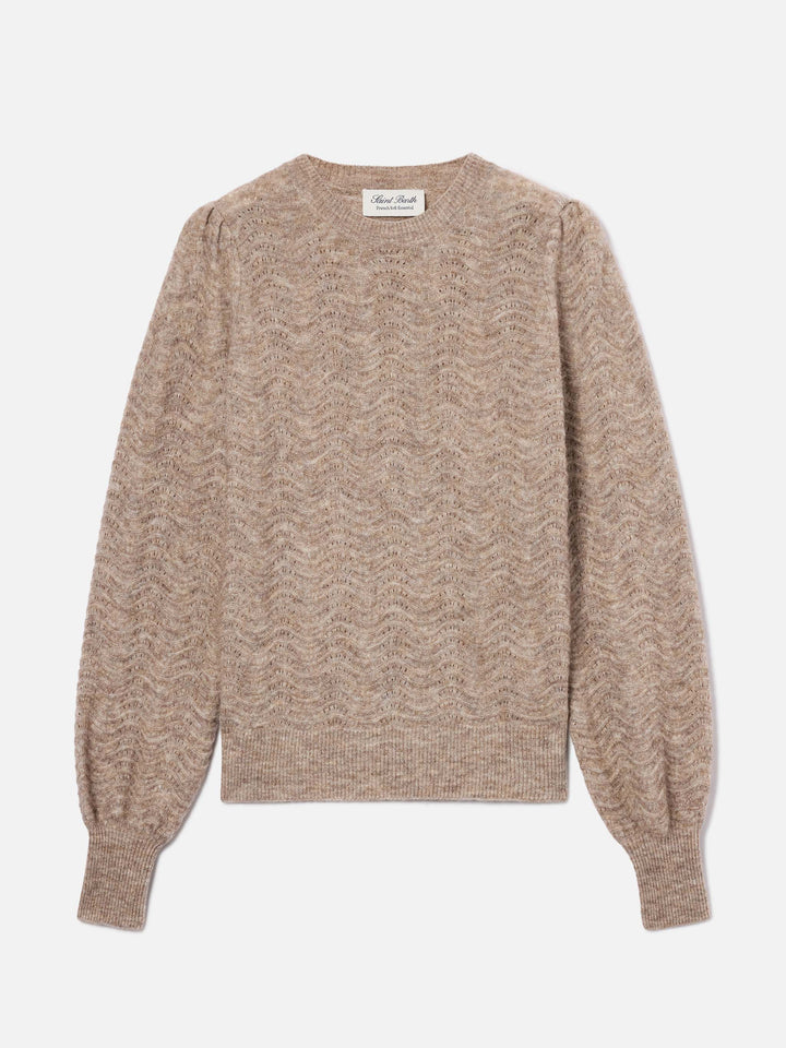 Jersey de cuello redondo Nut Marienne en suave mezcla de lana de alpaca con punto ondulado 