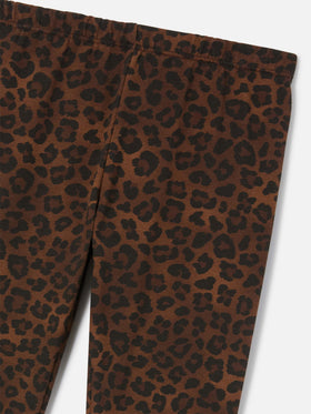 Brown Rosy cotton leggings with leopard print