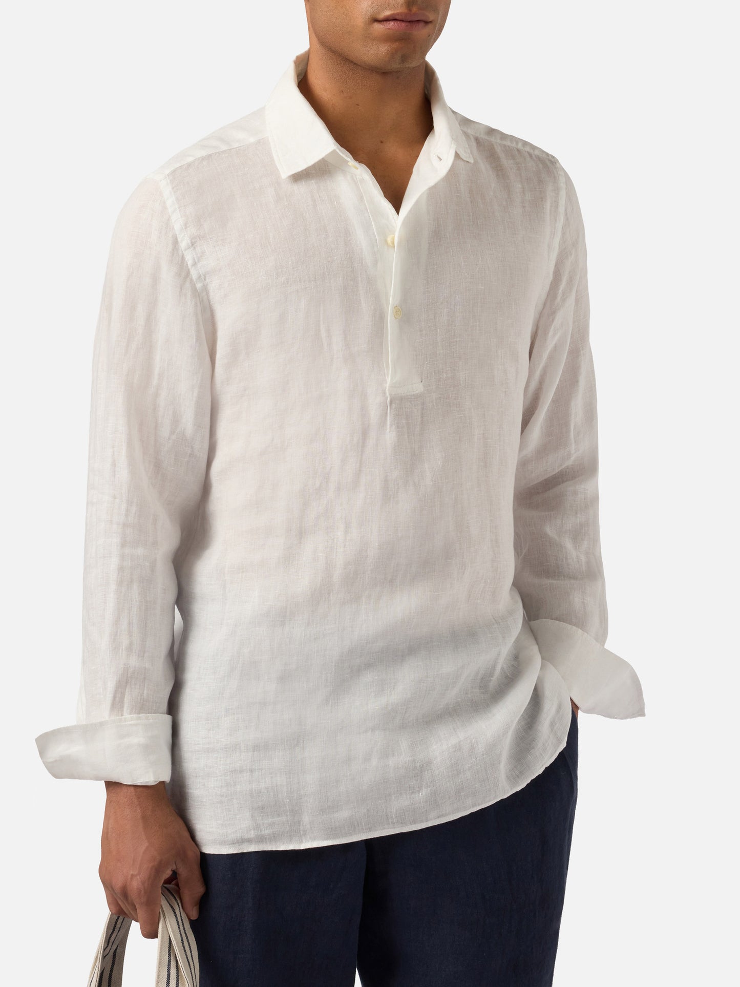 Polo Raphael de lino de manga larga blanco 