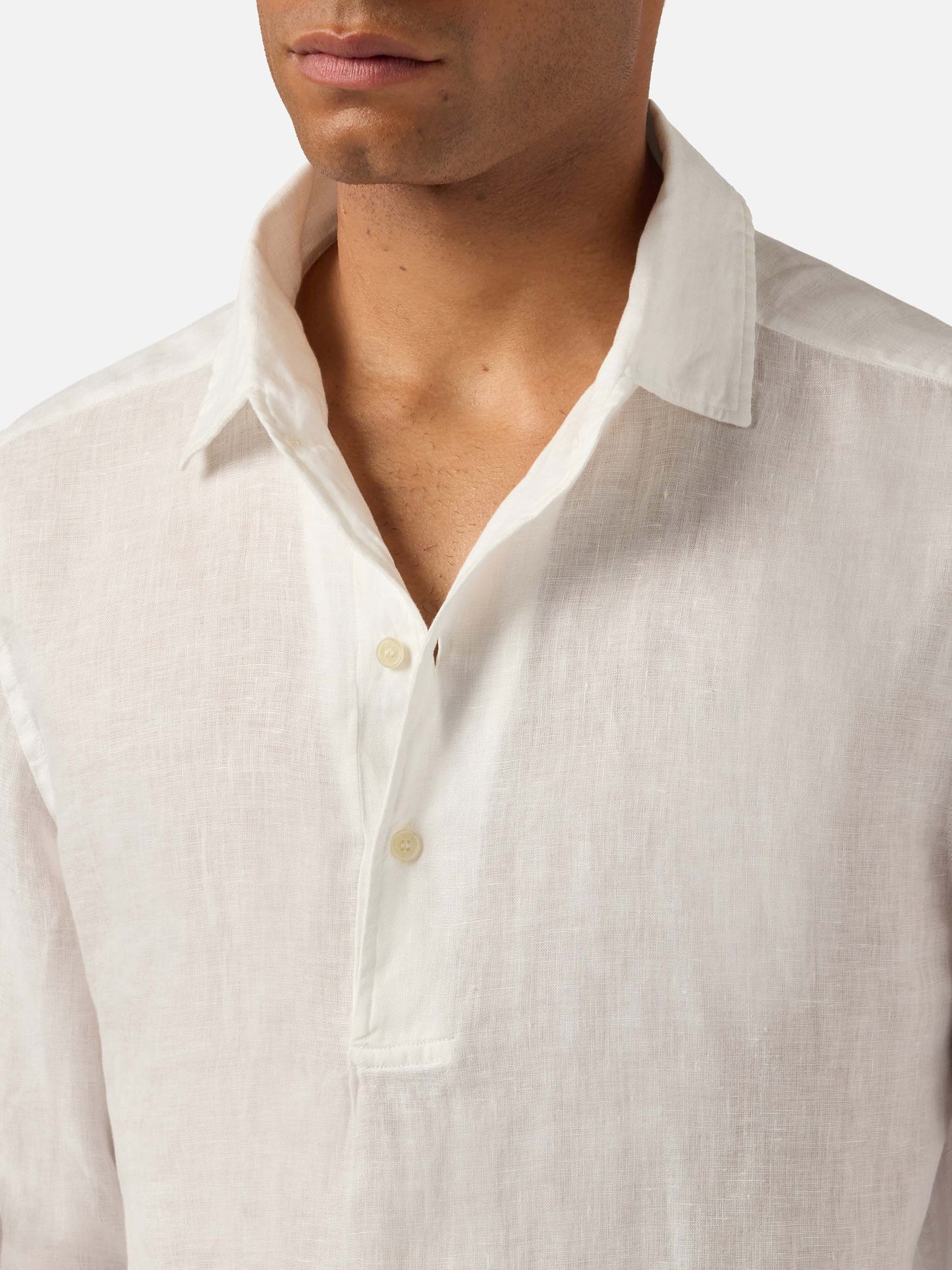 Polo Raphael de lino de manga larga blanco 