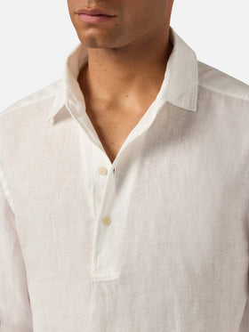 Polo Raphael de lino de manga larga blanco 