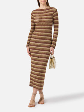 Long Robyn dress in striped crochet fabric