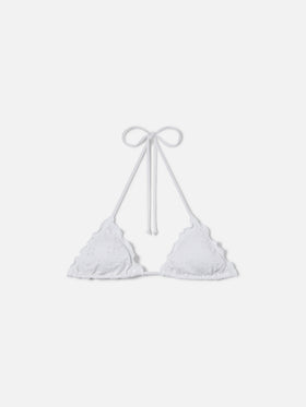 Top bikini Sagittarius triangolo in sangallo bianco