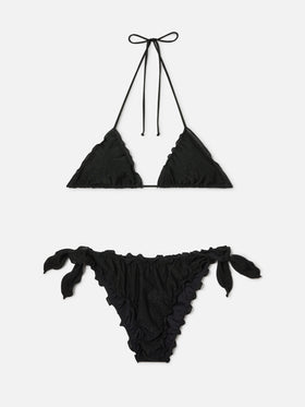 Sagittarius Moon Triangel-Bikini aus schwarzem Lurex 