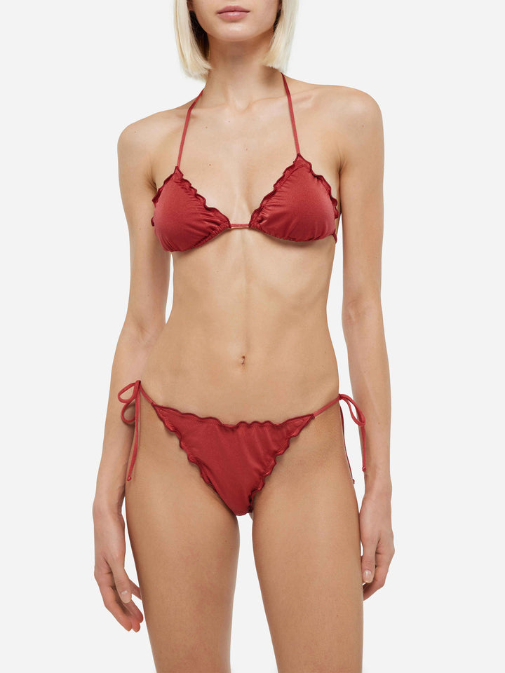 Bikini classico a triangolo in shimmer rosso mattone Sagittarius Miami