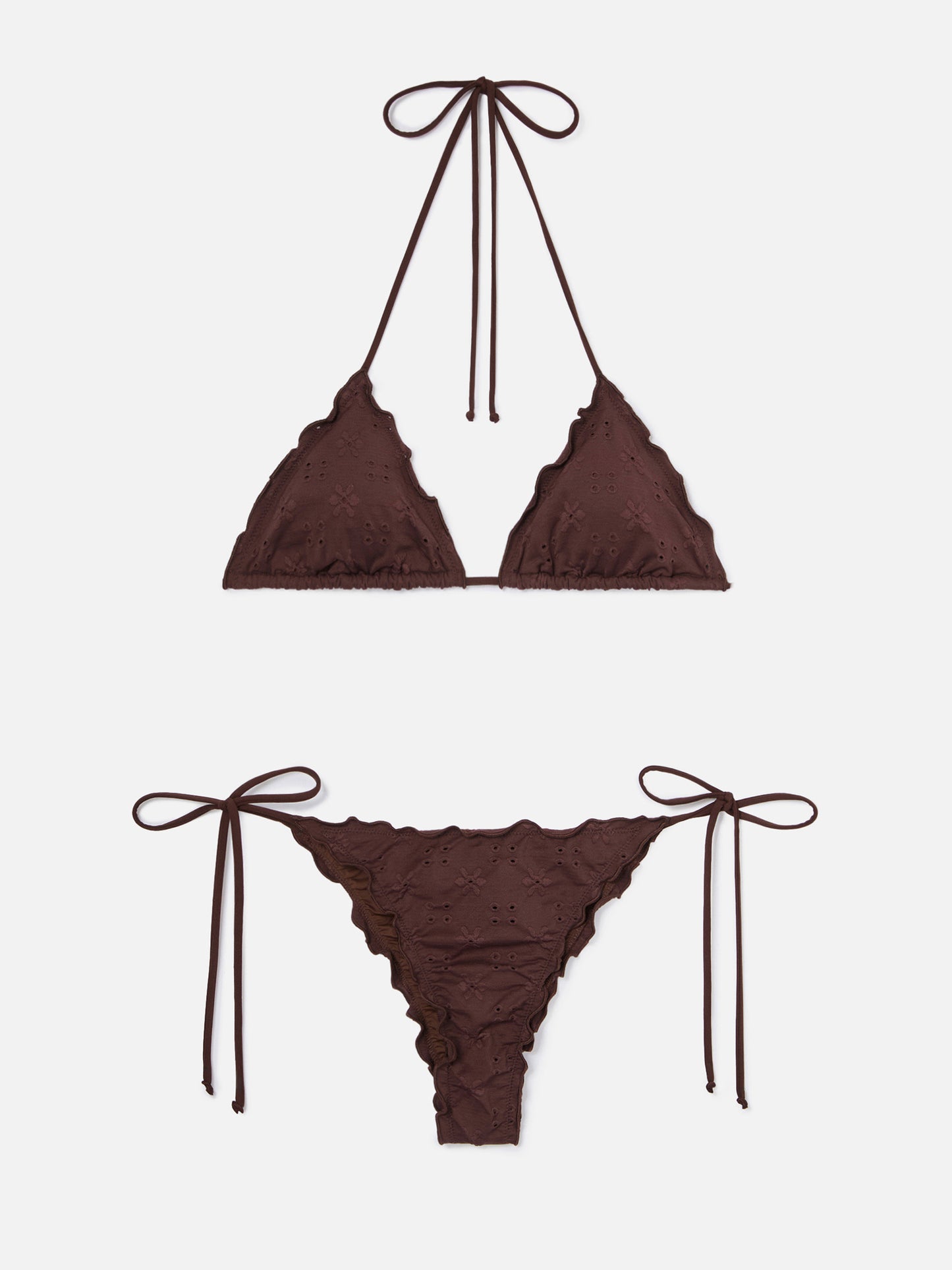 Bikini Sagittarius Miami in tessuto sangallo marrone