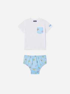 Set Samy t-shirt con taschino e copri pannolino a righe con stampa granchietti