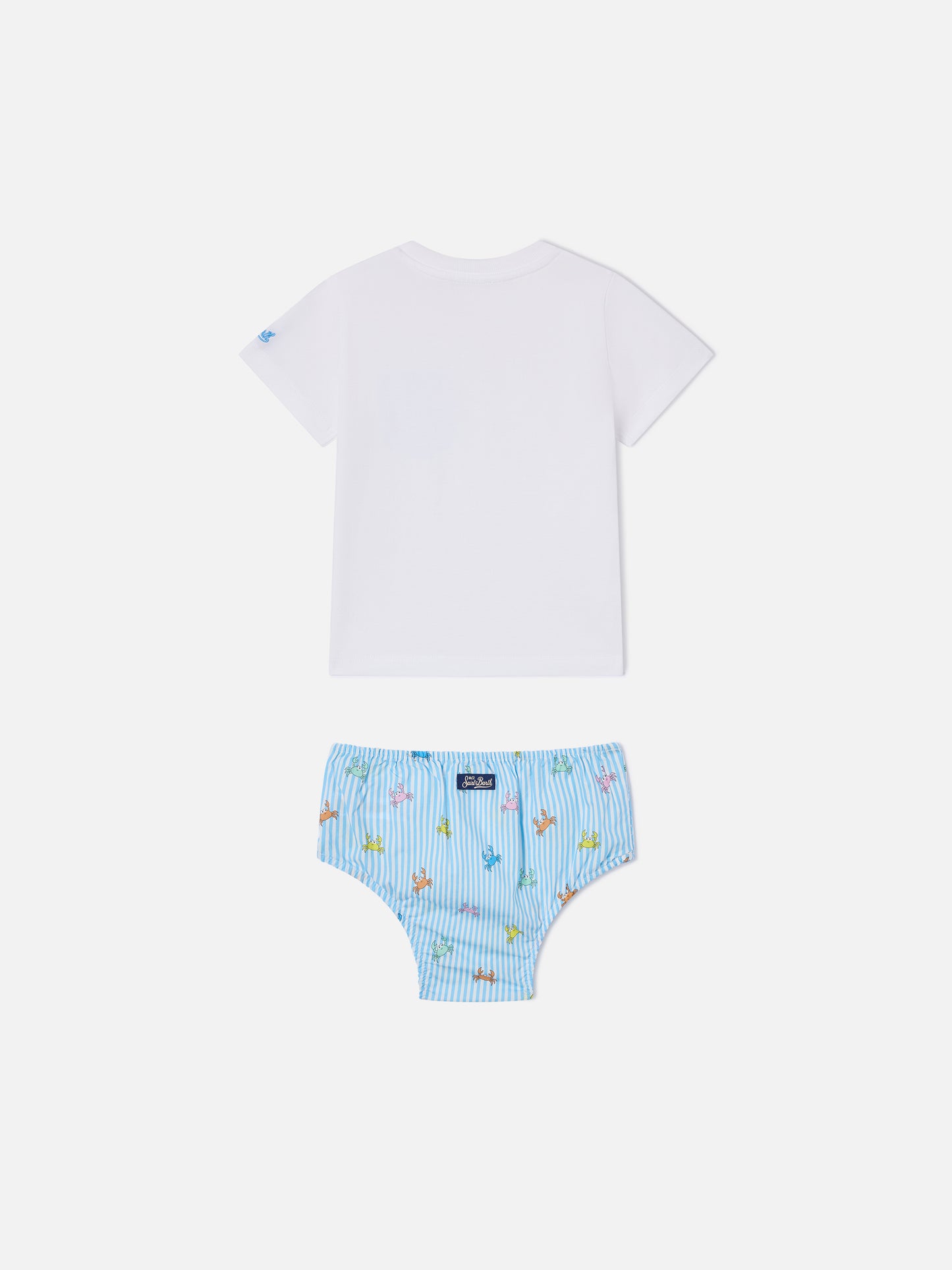Set Samy t-shirt con taschino e copri pannolino a righe con stampa granchietti