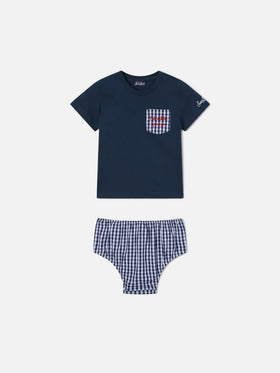Samy t-shirt with embroidered pocket and vichy bloomer set