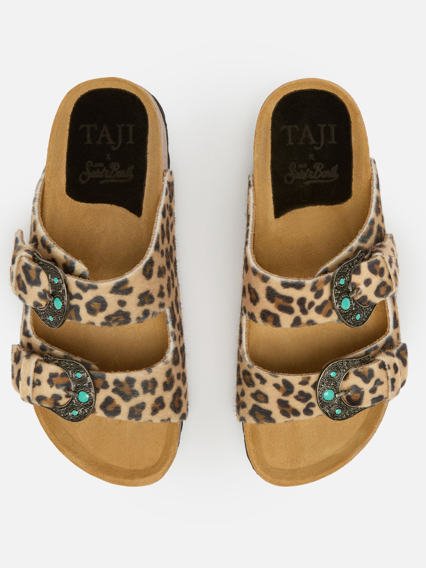 Sandalia con hebilla en pelo de potro con estampado de leopardo | TAJI SPECIAL EDITION 