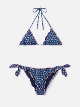 Bikini Sarius triangle in blue with all-over octopus print