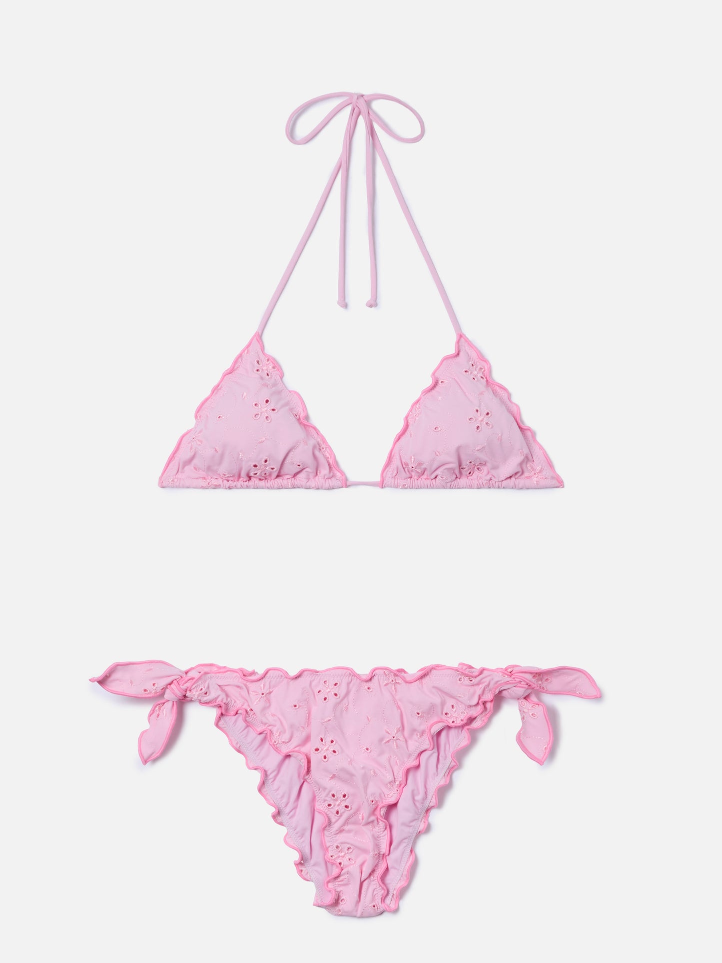 Bikini Sarius triangle in solid pink sangallo fabric