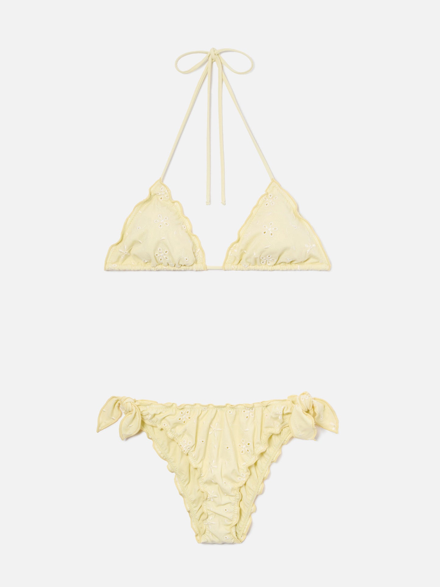 Bikini Sarius a triangolo in tessuto sangallo giallo