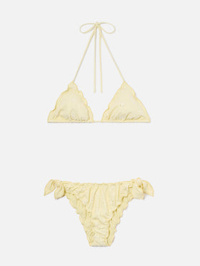 Bikini Sarius a triangolo in tessuto sangallo giallo