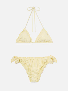 Bikini Sarius a triangolo in tessuto sangallo giallo