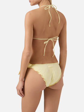 Bikini Sarius a triangolo in tessuto sangallo giallo