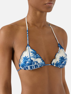 Bikini Sarius triangolo con stampa toile de jouy blu | Special edition