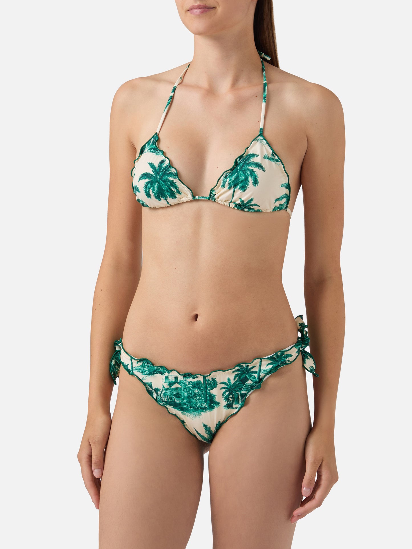 Bikini Sarius triangle with green toile de jouy print | Special Edition
